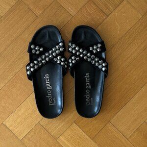 Pedro Garcia Black Slides with Crystals on Straps Size 8